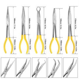 5 Packs 11 inch Long Needle Nose Pliers Set, long reach pliers, Precision and Durability for Professional Artisans, Electricians, and DIYers by GENHAKON