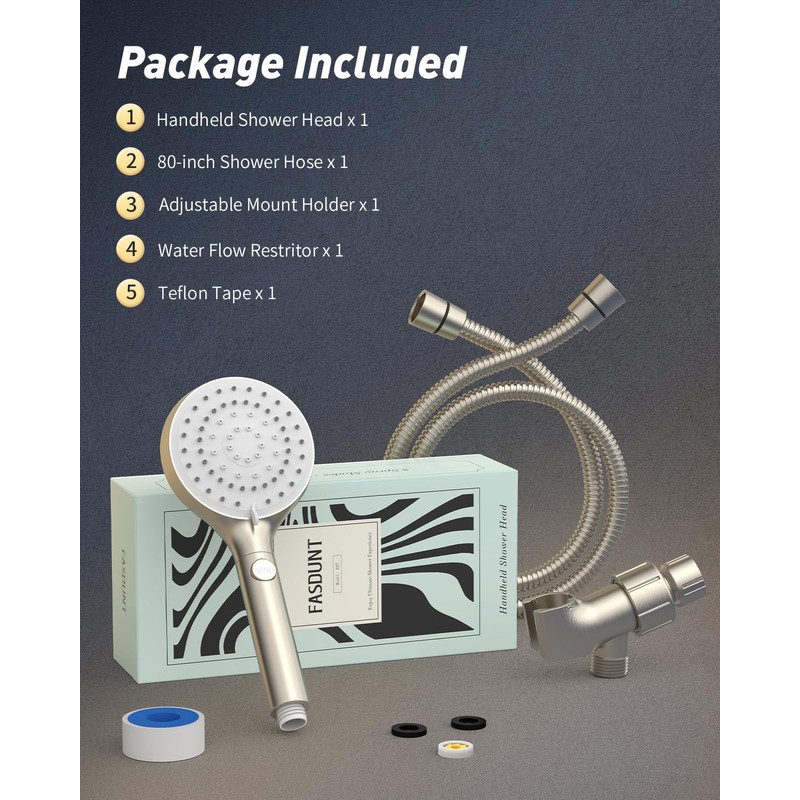 FASDUNT Shower Head with Handheld, High Pressure Handheld Shower Head