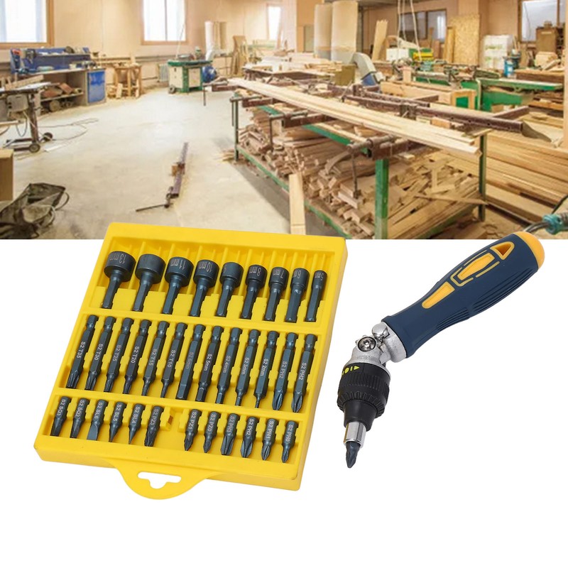 36Pcs Screwdriver Set Magnetic Rotatable Base 1/4 Socket Ratchet Screwdriver