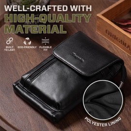 Hengwin Genuine Leather Small Crossbody Bag for Men Women, Cellphone Belt Pouch Bag, Travel Passport Wallet, Shoulder Holster (Black)