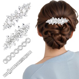 Nogeqi 4PCS Sparkly Rhinestone Hair Clips for Women, Silver Flower Crystal Hair Clips, Metal Alloy Rhinestone Hair Barrettes Accessories for Wedding, Party, Everyday