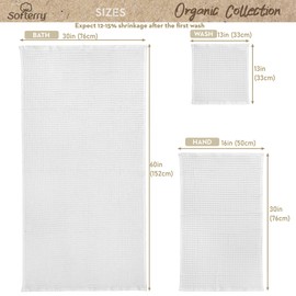 Softerry European Waffle Weave Bath Towel Set - 100% Organic Cotton - Quick Dry Lint Free Thin and Absorbent - Fade Resistant - Eco-Friendly (Set of 8, White)