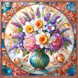 JATOK Paint by Numbers Adults, Paint by Numbers, DIY Retro Flower with Brushes and Acrylic Paints, Hand Painted Oil Painting Canvas for Home Decor, Without Frame, 40 x 40 cm / 16 x 16 inches