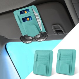 2Pcs Small Leather Car Sun Visor Organizer, Multifunctional Auto Visor Document Holder with Sunglasses Clip, Universal Car Interior Accessories Car Card Sleeve Pocket Organizer for License, Card, Pen