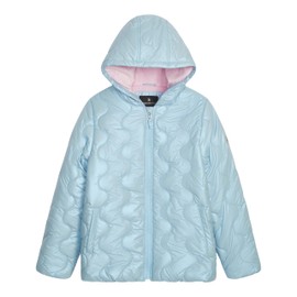 LONDON FOG Girls' Heavyweight Quilted Shimmer Puffer Jacket with Fleece Lining, Light Blue