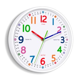 Kids Wall Clock: Telling Time Teaching Wall Clocks Silent Non-Ticking Clocks Battery Operated, Rustic Farmhouse Modern Clock Decorative for Kitchen Living Room Bedroom (10 Inch)