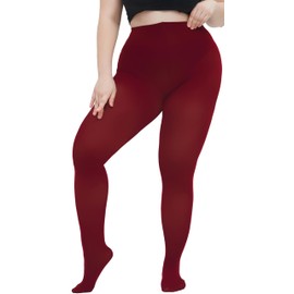 Hiltzo Women's Plus Size Tights Opaque Ultra-Soft Pantyhose High Waist Run Resistant Solid Color Elastic Tights 1X, 2X, 3X, 4X Burgundy XL