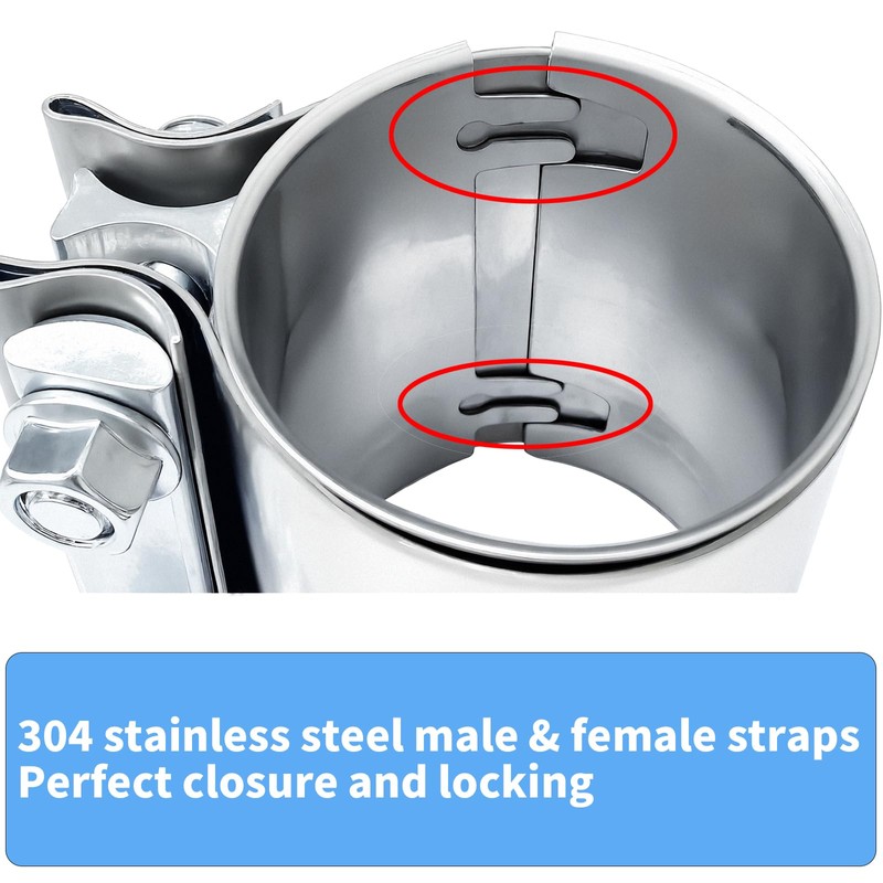 Autokemat 3" Exhaust Clamp for OD Pipes, 304 Stainless No-Weld
