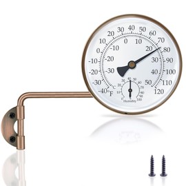6 Inch Brass Outdoor Thermometer, Outdoor Temperature Gauge with Humidity, Analog Temperature Gauge, Outside Decorative Thermometer for Patio, Window, Greenhouse, Garage