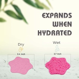 60-Count Compressed Facial Sponges, 100% Natural Cosmetic Spa Sponges for Facial Cleansing, Exfoliating Mask (Pink Flower)