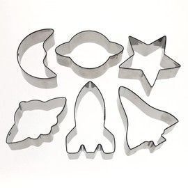Space Theme Cookie Cutter Set - 6 Pieces: Rocket, Shuttle, Spaceship, Star, Moon, Saturn