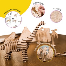 qollorette 3D Wooden Puzzle Craft Set, Puzzle Games for Children, Teenagers, Adults, Wooden Puzzle Dinosaur Building Kit, 3D Puzzle Dino Toy - Puzzle Room Decoration