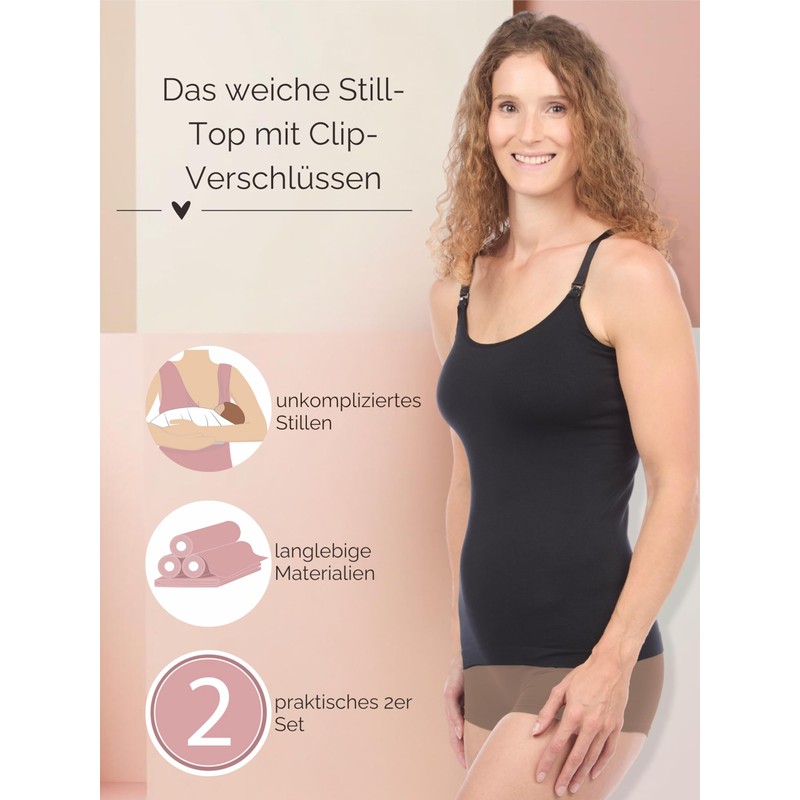 Herzmutter Seamless Nursing Tops, Set of 2, Easy Breastfeeding Function,