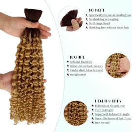 Ombre Balayage Human Braiding Hair for Boho Braids Brown Colored Human Hair Braiding Hair 100g 12 Inch Curly Boho Hair for Braiding Knotless Water Wave Bulk Human Hair for Braiding Bohemian 2 Bundles