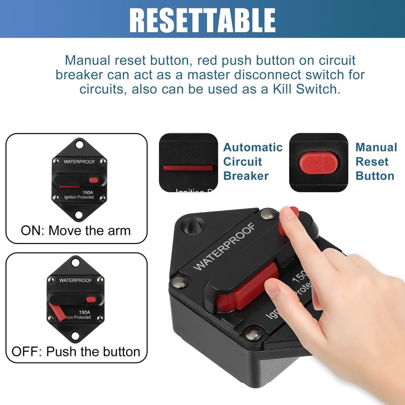 X AUTOHAUX Car Circuit Breaker 150A Waterproof with Reset Fuse