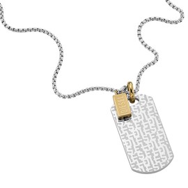 DIESEL DX1431931 Men's Two-Tone Stainless Steel Dog Tag Necklace, Length: 600 mm + 50 mm, Width: 20.5 mm, Height: 41 mm, Stainless Steel, No Gemstone