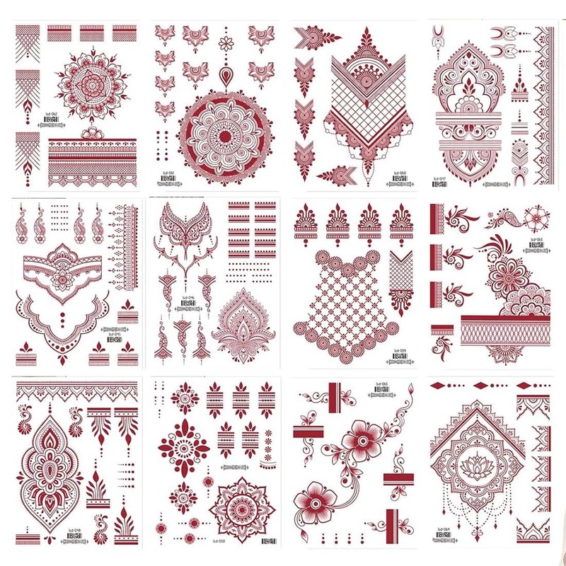 GXGM 12 Piece Henna Tattoo Set - Temporary Tattoos, Waterproof