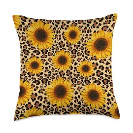 Sunflower Leopard print Animal Print Sunflower Leopard Cheetah Animal Skin Print Throw Pillow, 18x18, Multicolor