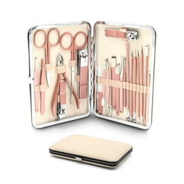 Raganet, Set De Manicure y Pedicure, Cortaúñas, Para Pies y Manos, Acero Inoxidable 23 Piezas Incluidas (Rosa)