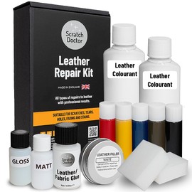 Scratch Doctor Complete Leather Repair Kit Patch, Fill, Repair & Recolour Scratches, Tears, Holes in Leather Furniture, Sofas, Car Seats (Black)