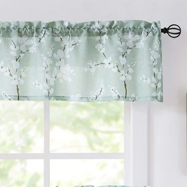 FMFUNCTEX Green Window Valance Curtains for Living Room White Floral Print on Canvas Kitchen Valance for Bathroom Basement Window Top Botanical Blossom 54” W x 15" L 1 Panel