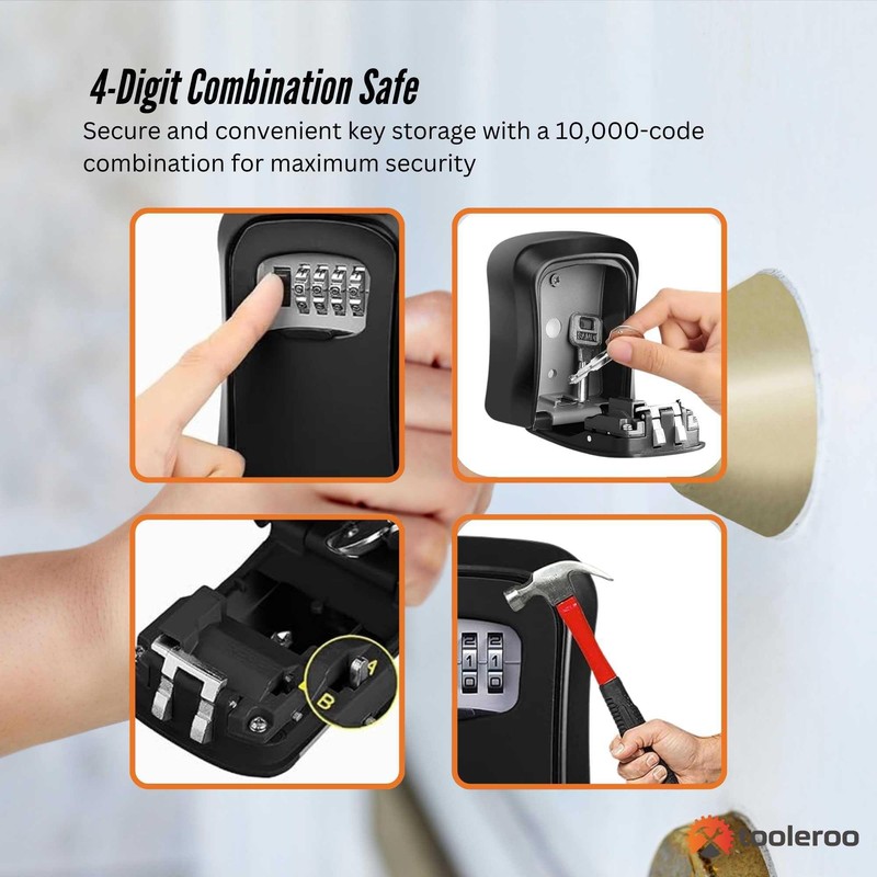 Tooleroo Wall Mount Key Lock Box – 4-Digit Safe Weatherproof