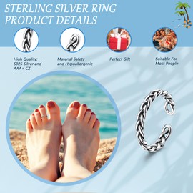 Kakonia Toe Ring, 925 Sterling Silver Toe Ring for Women, Adjustable Toe Ring, Beach Band Ring, Nail Rings, Daisy Flower CZ Cross, Opal Twist Knot Toe Rings Cuff, Open Foot Jewellery, Gemstone, Cubic