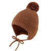 Yvnehcn Toddler Boy Beanie Hat Baby Knit Winter Hats with Earflap Girls Pompom Infant Beanies 0-8 Years (L, Brown)