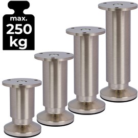Stahlia Furniture Feet, Height-Adjustable, Stainless Steel Look, Pack of 1, Height: 6 cm, Diameter 38 mm, Load Capacity 250 kg, Feet for Furniture, Cabinet Feet, Sofa Feet, Furniture Legs
