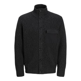 JACK & JONES Men's Jcomace Knit Cardigan SMU Cardigan, Black/detail: w. asphalt, M