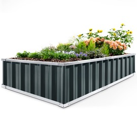 KING BIRD Raised Garden Bed 68"x 36"x 12" Galvanized Steel Metal Outdoor Garden Planter Box Kit with 2 Pairs of Gloves (Dark Grey)