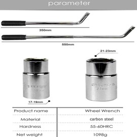 CarMonster 350-550mm Extendable Wheel Wrench - 17/19/21/23mm Universal Compact Lug Wrench Set - Telescopic Tyre Wrench with Chrome Vanadium Steel Sockets - Emergency Garage Tools