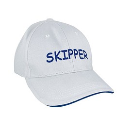 Sea-Club Peaked Cap in White with Crotch or Anchor Motif, 100% Cotton, Skipper Print