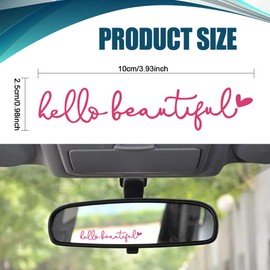 Hello Beautiful Rearview Mirror Decal, Car Mirror Stickers, Self Affirmations Decal, Car Accessories Vanity Mirror Stickers Universal for Door Window Mirror Water Bottle (Pink)