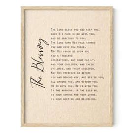 HAUS AND HUES The Blessing Religious Wall Art - Prayer Room Decor, Christian Decor, Religious Wall Decor, Christian Wall Art, Christian Wall Decor, Christian Office Decor (Beige Frame, 12x16)