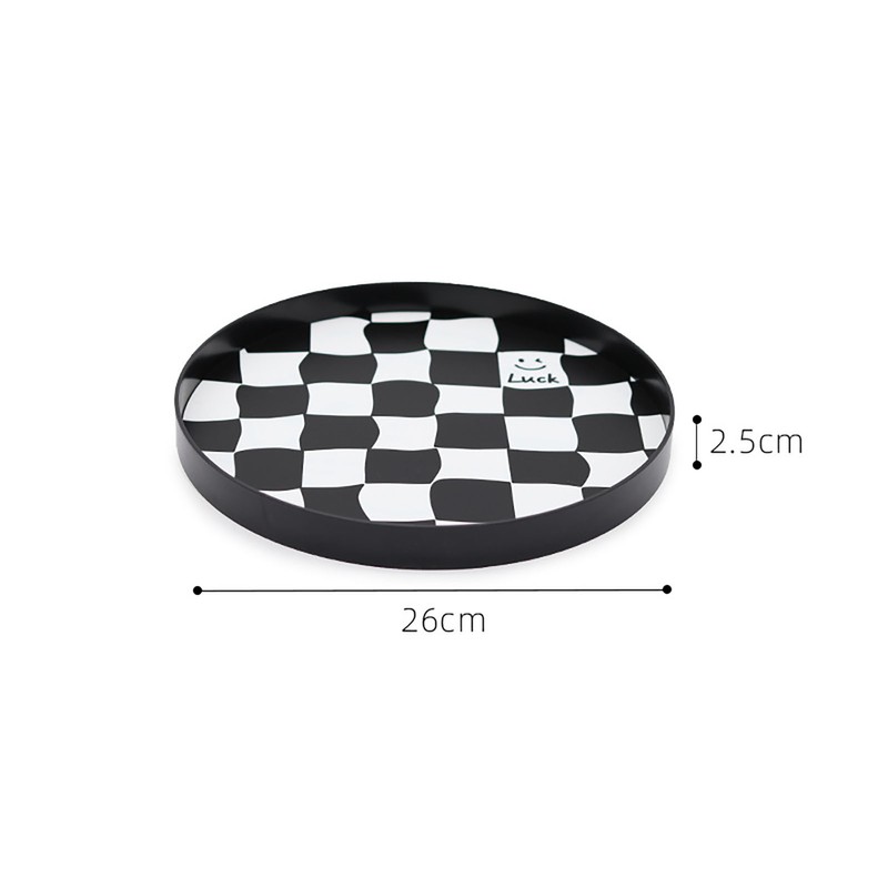 Round Storage Organizer Tray Checkerboard Design Plate Container Tray for