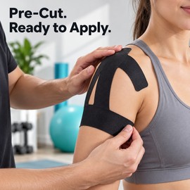 5-Pack Precut Shoulder Kinesiology Tape, Waterproof Breathable Elastic Sports Support Patches, Black