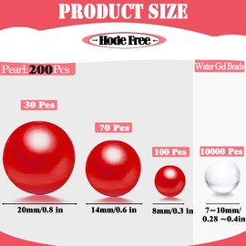 UDU 10000 Pcs Vase Filler Water Beads and 200 Pcs Floating Beads, Floating Pearls for Centerpieces Vases, No Hole Mixed Sizes Water Beads for Vases for Home Party Wedding Decor, 8/14/20 mm (Red)