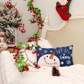 AACORS Christmas Pillow Cover 12X20 Inch Snowman Snowflake Let It Snow Decoration Holiday Farmhouse Winter Pillow Case Decor for Home Sofa Couch (Blue) AA625-12