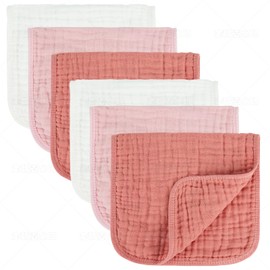 MIGIOL Baby Burp Cloth 100% Cotton Newborn Cotton Muslin Burp Cloth 10x20 inches (Pink 6 Pieces)