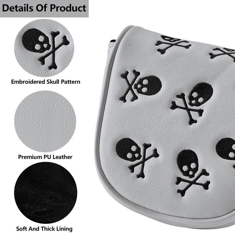 Gbourly Embroidery Skeleton Skull Golf Club Mallet Putter Head Cover