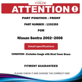 Stirling Front Pair 2 Suspension Strut and Coil Spring Assembly For Nissan Sentra 2002 2003 2004 2005 2006 | Excludes Usage w/Strut Tower Brace |1332355