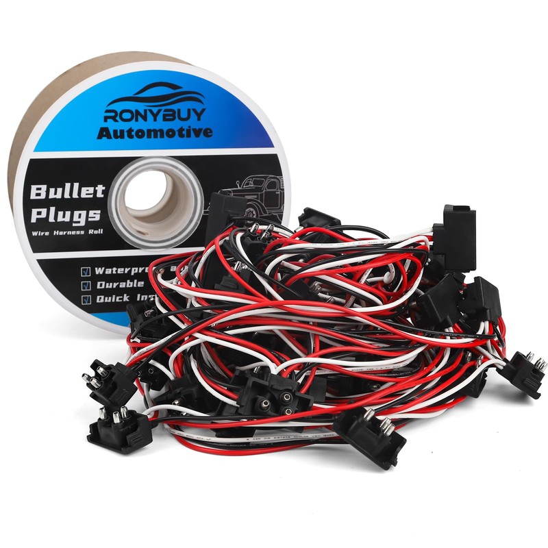Ronybuy 50x 3 Wire Plugs, Triple Male Bullet Wire Harness