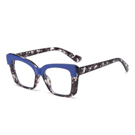 Long Keeper Blue Light Blocking Glasses Women Fashion Cat Eyes Frame Glasses Blue Light Computer Gaming Glasses (Blue Flower)