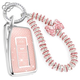 CTRINEWS for Lexus Key Fob Cover with Fashionable Zirconia Wristlet KeyChain, Enchanting Diamond Patterns Soft Case for Lexus GS GS-F ES IS NX LX570 RX350/450h (4 buttons) Key Fob Shell (Pink, A)