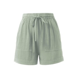 Womens Premium Linen Shorts with Drawstring Pocket Details Comfy Elastic Waist Pull-On Shorts (Medium, 3bh05_Olive)