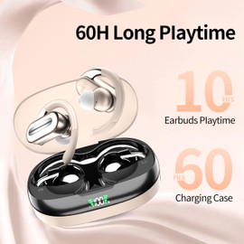 HSQFBHS Wireless Bluetooth Earbud Hanging Ear V5.4 Headset 50H Playback Bass Stereo Earbuds with LED Electricity Display Charging Case Waterproof Earbud (Flesh)