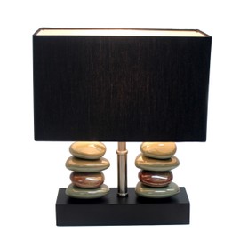 Elegant Designs LT1036-BLK-LB 14" Rectangular Dual Stacked Stone Ceramic Table Lamp with Black Shade, with LED Bulb