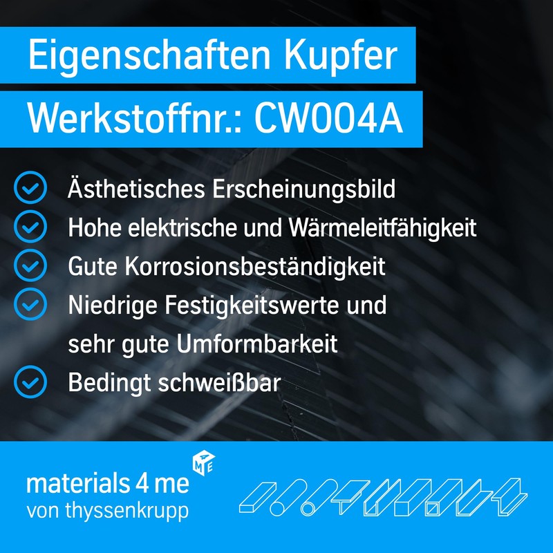 thyssenkrupp Copper Rod 12 x 3 mm in 2000 mm