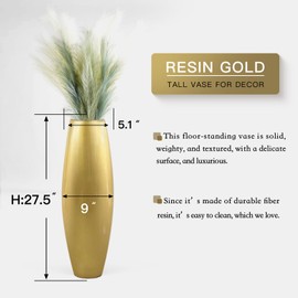 Rocendlor Floor Vase, Tall Floor Vase 27.5 inch (70CM, 2.3FT) Tall Vases, Sturdy Large Floor Vases for Living Room Decor, Resin Gold